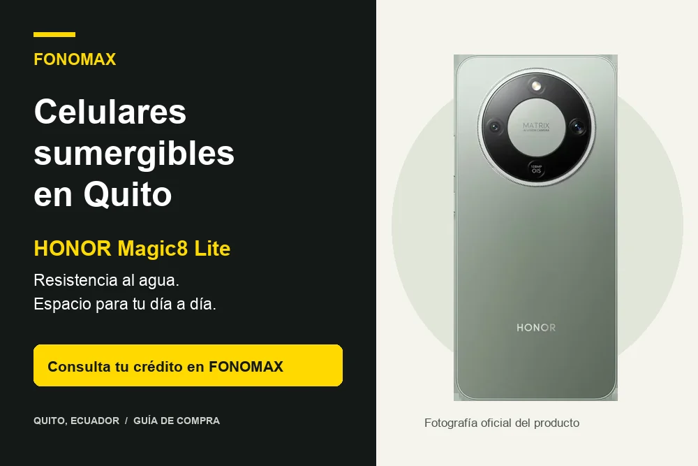 Celulares sumergibles en Quito: portada FONOMAX con HONOR Magic8 Lite verde