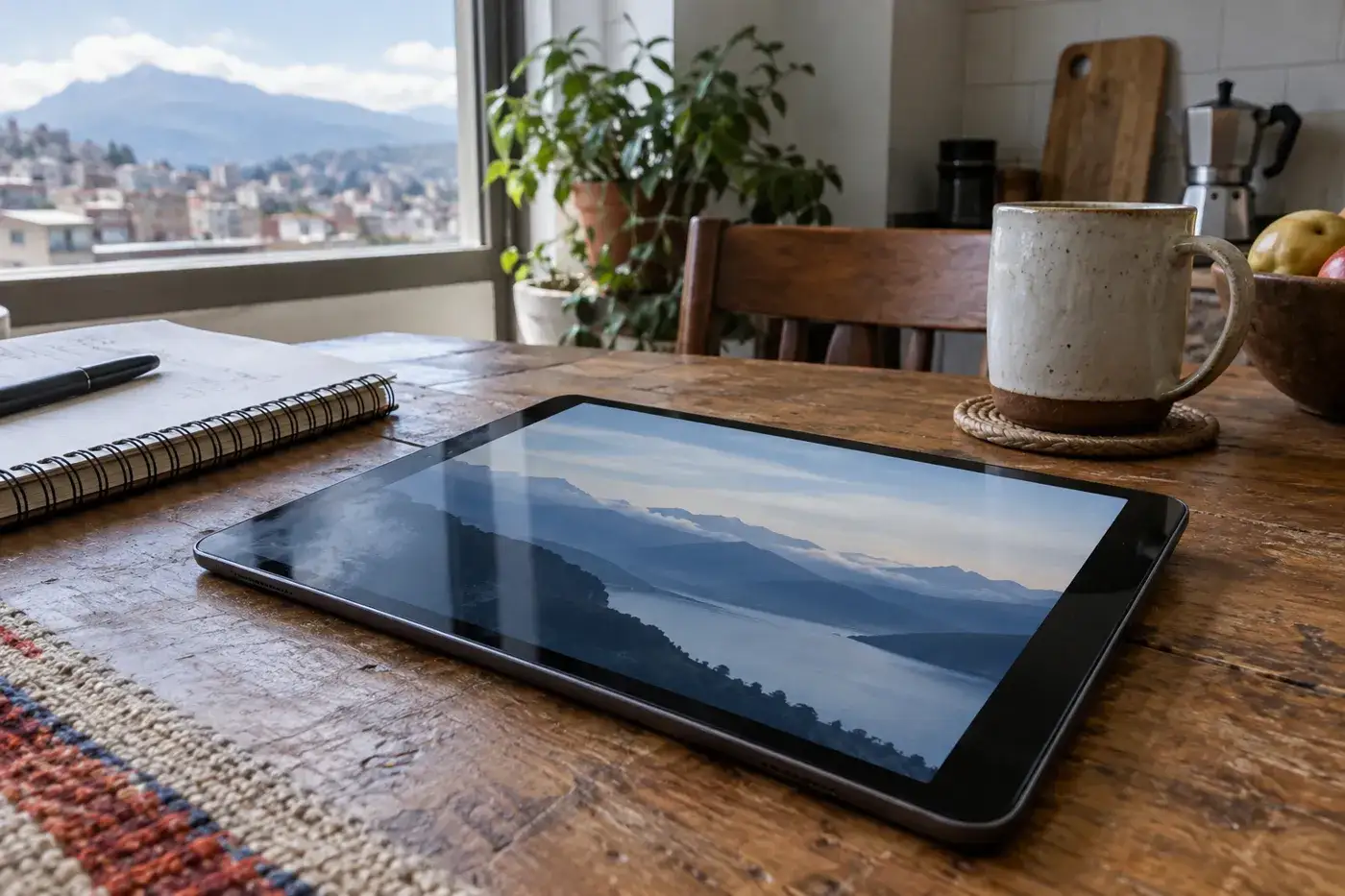Tablet sobre una mesa de casa para consultar contenido digital